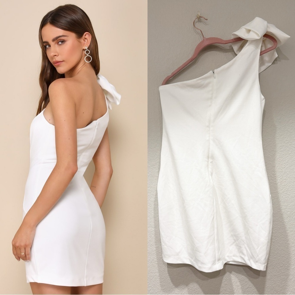 NWOT Lulus Unstoppable Stunner White Ruffled One-Shoulder Mini Dress - Picture 3 of 9